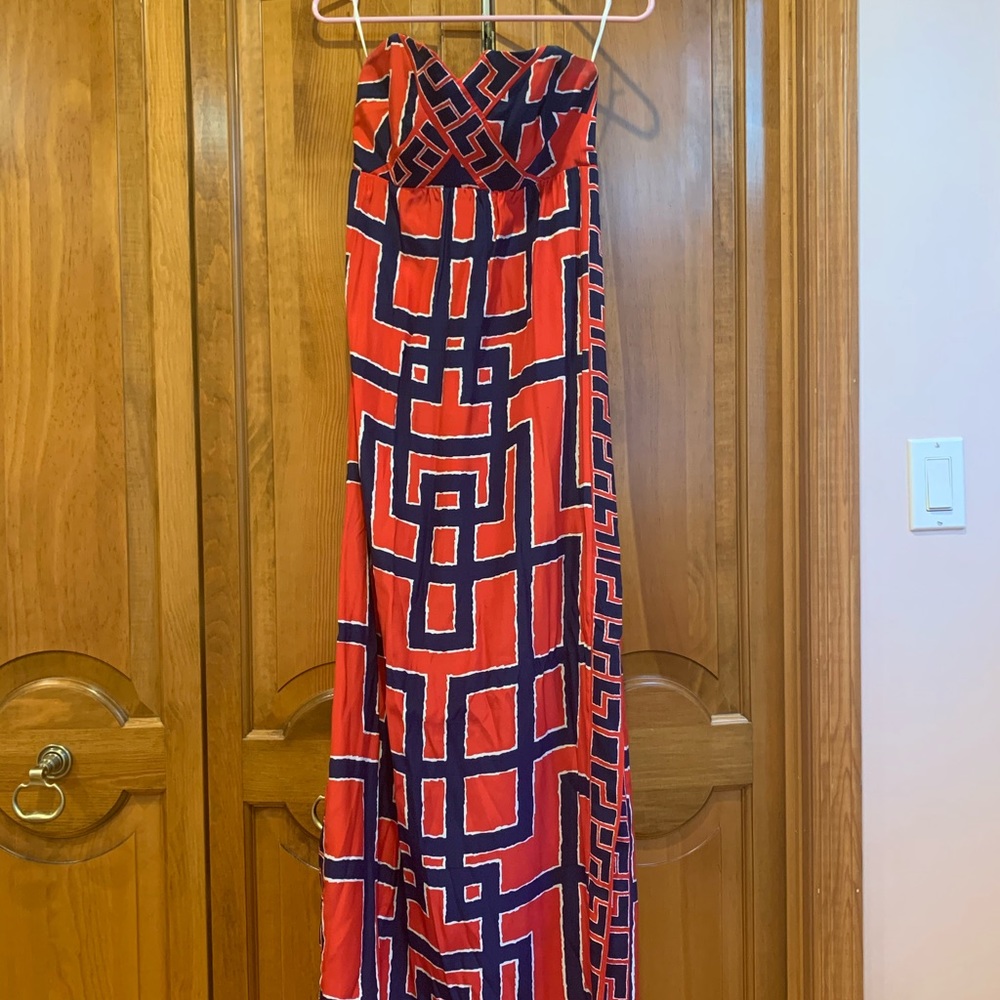 Silk strapless maxi